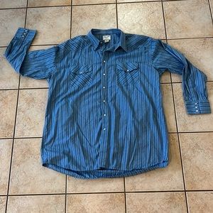 Vintage Foxfire Men’s Western Blue Striped Long Sleeve Pearl Snap Shirt, Sz 2XT‎